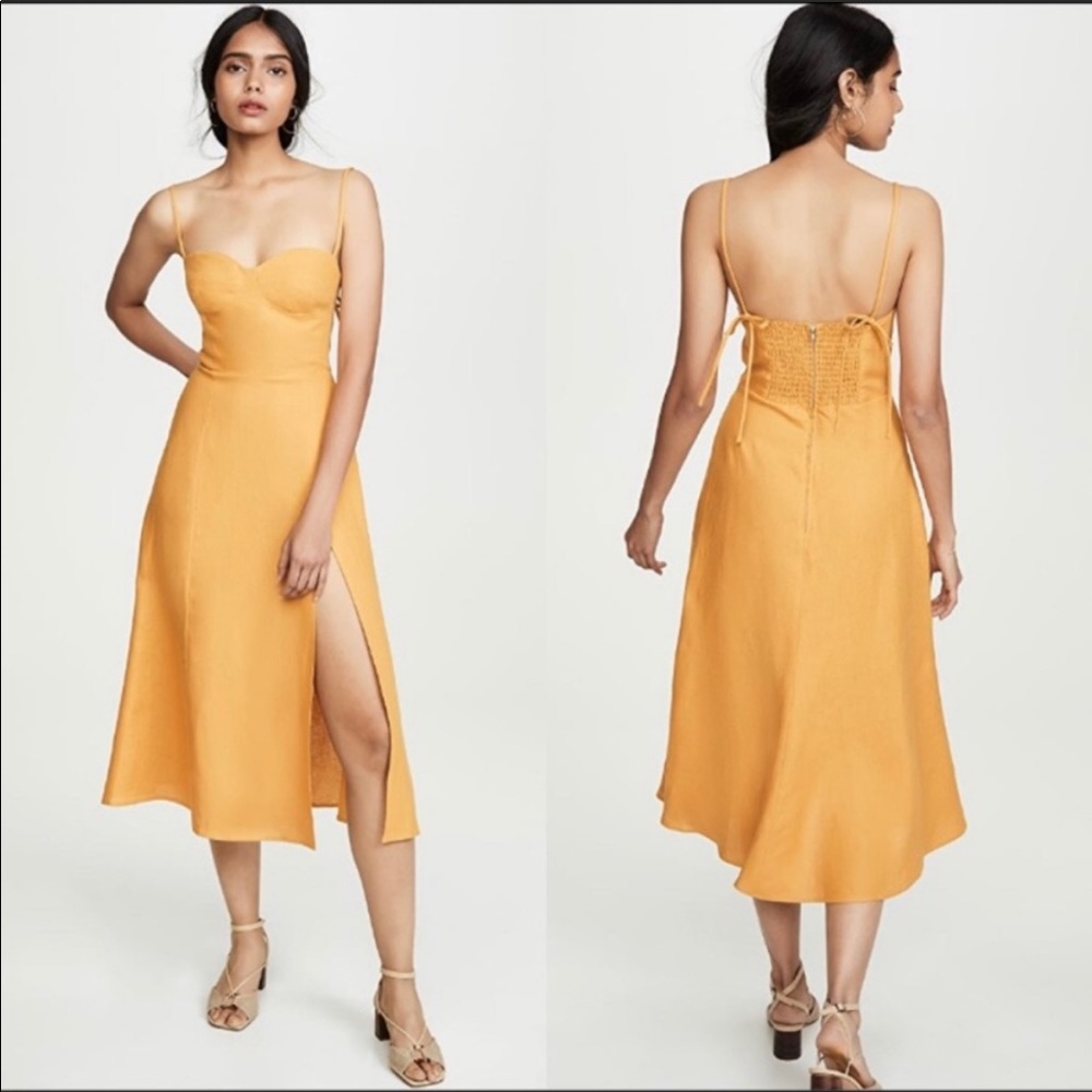 REFORMATION Nebraska Yellow Linen Midi Dress